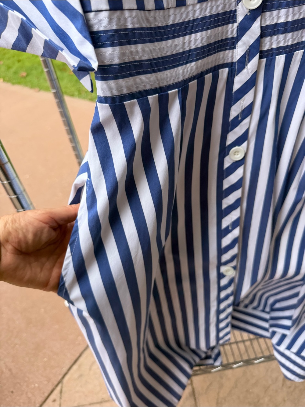 Blue and White Striped Midi Shirt Dress with Waist Detail - Picture 5 of 6